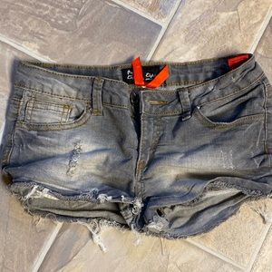 Gray wash jean shorts